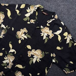 Tommy Bahama Mens Silk Floral Camp Shirt Black Medium Tropical Hibiscus Aloha